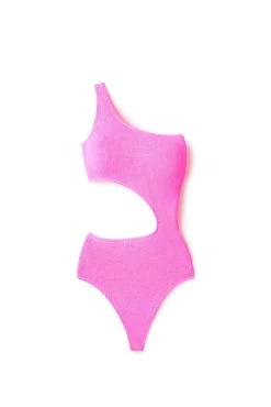 Monaco Cutout Asymmetrical One Piece Swimsuit -Luna Beach Shop 1250 One Piece Swimsuit Hot Pink Laydown