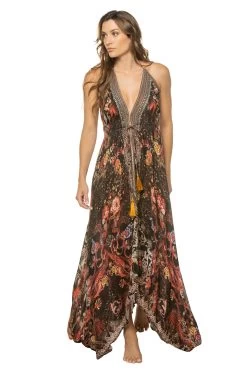 Forest Festival Plunge Midi Dress -Luna Beach Shop 23010MXD Apparel Dress Forest Festival Front2