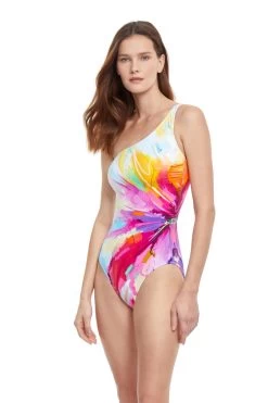 Abstract Asymmetrical One Piece Swimsuit -Luna Beach Shop 23SC 051 One Piece Swimsuit Multi Side