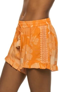 Topaz Ruffle Shorts -Luna Beach Shop 26170713 Apparel Bottom Orange Side