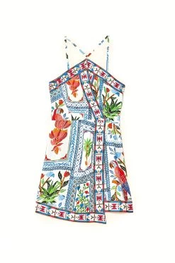 Farm Rio Tropical Tiles Embroidered Mini Dress -Luna Beach Shop 298417 Apparel Dress Multi Laydown