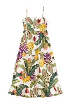 Farm Rio Striped Forest Maxi Dress -Luna Beach Shop 306204 Apparel Dress Striped Forest Off White Laydown