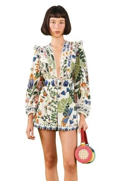 Farm Rio Summer Garden Romper -Luna Beach Shop 306382 Apparel Romper Summer Garden Sand Front2