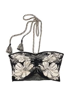 Farm Rio Macaw Elegance Halter Crop Top 7 Farm Rio Macaw Elegance Halter Crop Top -Luna Beach Shop 311567 Apparel Top Macaw Elegance Black Laydown