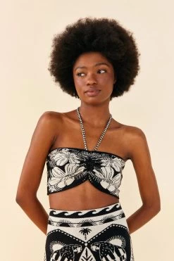 Farm Rio Macaw Elegance Halter Crop Top 6 Farm Rio Macaw Elegance Halter Crop Top -Luna Beach Shop 311567 Apparel Top Macaw Elegance Black Lifestyle