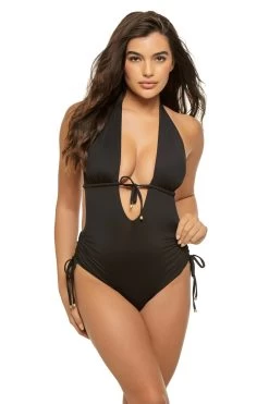 Brena Halter Plunge One Piece Swimsuit -Luna Beach Shop 31MECB One Piece Swimsuit Eco Black Front1