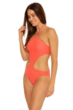High Neck Monokini One Piece Swimsuit -Luna Beach Shop 3201035 One Piece Swimsuit Papaya Side