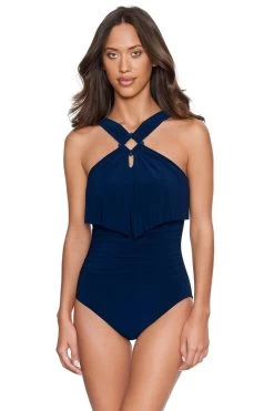 Square Cut Liza High Neck One Piece Swimsuit