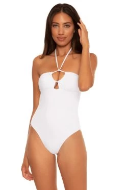 Candice Convertible Halter One Piece Swimsuit -Luna Beach Shop 631027 One Piece Swimsuit White Front