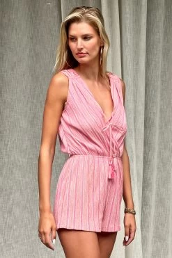 Beachy Keen Wrap Front Romper -Luna Beach Shop 7949371 Apparel Romper Grapefruit Lifestyle3