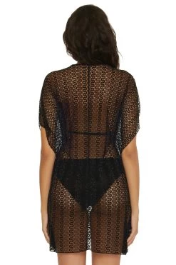 Golden Metallic Crochet Tunic -Luna Beach Shop 8639471 Apparel Top Black Back