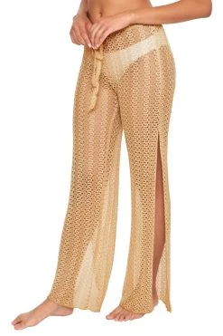 Crochet Metallic Pants -Luna Beach Shop 8650371 Apparel Bottom Gold Side1