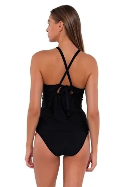 Mia High Neck X-Back Tankini Top -Luna Beach Shop 87TBLCK Tankini Top Black Back