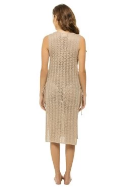 Elba Metallic Crochet Midi Dress -Luna Beach Shop 973 EE Apparel Dress Gold Back