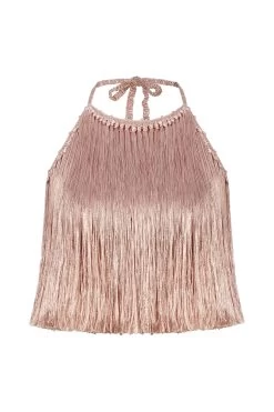 Angelica Fringe Halter Top -Luna Beach Shop ANGELICA FRINGE TOP Apparel Top Pearl Blush Laydown