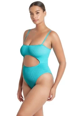 Mishy Cutout One Piece Swimsuit -Luna Beach Shop BOUND355E One Piece Swimsuit Teal Eco Side