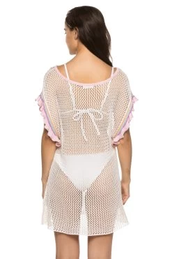 Crochet Ruffle Tunic Dress -Luna Beach Shop CRSM Apparel Dress White Back