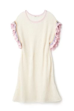 Crochet Ruffle Tunic Dress -Luna Beach Shop CRSM Apparel Dress White Laydown