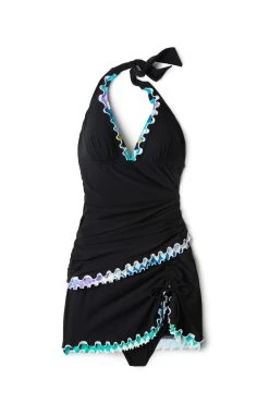 Moroccan Escape Halter Tankini Top -Luna Beach Shop E2310 1B88A Tankini Top Black Laydown
