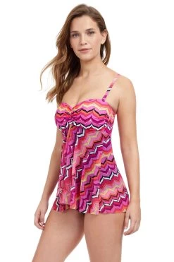 Bandeau One Piece Swim Dress 5 Bandeau One Piece Swim Dress -Luna Beach Shop E2321 2045 One Piece Swimsuit Multi Pink Front1