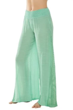 ELAN Crochet Smocked Pants -Luna Beach Shop EBW CR2191 Apparel Bottom Emerald Side