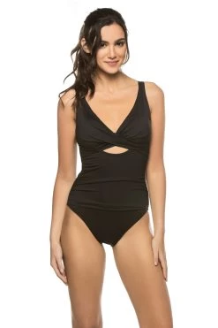 Island Goddess Twist Keyhole Plunge One Piece Swimsuit