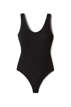 Ribbed Over The Shoulder One Piece Swimsuit -Luna Beach Shop LUL BLACK BL One20Pieces Laydown 97217