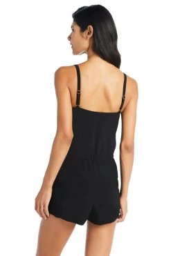 Blouson Romper One Piece Swimsuit -Luna Beach Shop LXSE00824 One Piece Swimsuit Black Back1