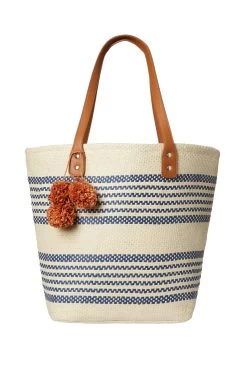 Pom Pom Raffia Tote