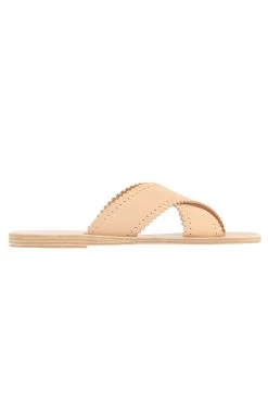 Ancient Greek Sandals Philourgos Scalloped Slides -Luna Beach Shop PHILOURGOS Shoe Natural Side2