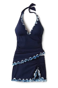 Ruffle Halter Tankini Top -Luna Beach Shop PRO BLUE NV Tops Laydown 99042