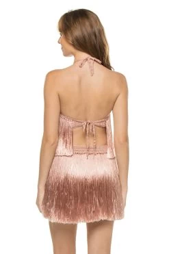 Angelica Fringe Halter Top -Luna Beach Shop R23CT17 Apparel Top Pearl Blush Back