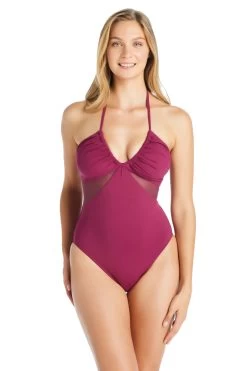 Mesh Halter One Piece Swimsuit