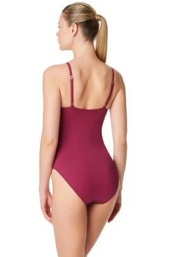 Cutout High Neck One Piece Swimsuit -Luna Beach Shop RBGL23215 One Piece Swimsuit Pomegranate Back