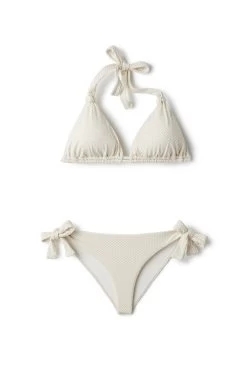 Riley Textured Halter Sliding Bikini Top -Luna Beach Shop RILEY W Bikini Top White Sand Laydown