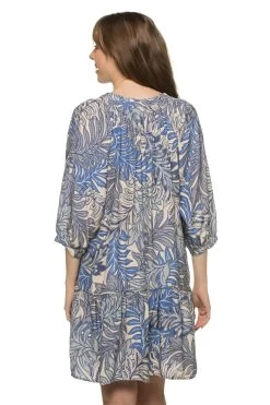 Stevie Drop Waist Silk Dress -Luna Beach Shop S053 STEVIE N Apparel Dress Jungle Print Lake Blue Back
