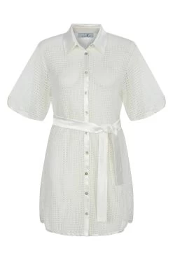 Camila Mini Dress -Luna Beach Shop SHORT SHEER W BELT Apparel Dress Snow White Laydown