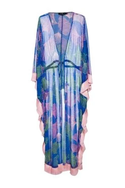 Ocean Leaf Kimono -Luna Beach Shop SPL25082US Apparel Top Blue Multi Laydown