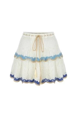 Crochet Mini Skirt -Luna Beach Shop SS23CS12 Apparel Bottom Malibu Blue Laydown