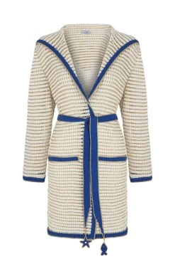 Crochet Long Sleeve Hooded Sweater Jacket -Luna Beach Shop SS23CT33 Apparel Top Snow White Laydown