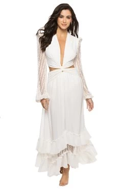 Plunge Lace Long Sleeve Maxi Dress