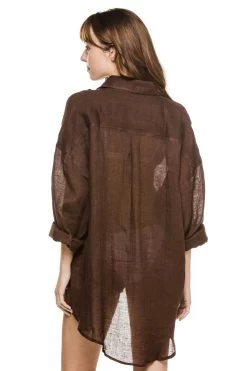 Playa Button Down Shirt Dress -Luna Beach Shop VIT BROWN CEGA Shirt20Dresses Back 104146