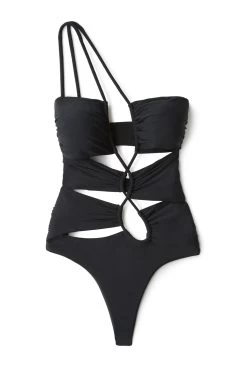 Waverly Asymmetrical One Piece Swimsuit -Luna Beach Shop WAVERLY FULL PIECE One Piece Swimsuit Black Laydown